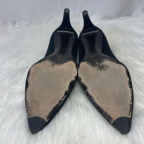 Stuart Weitzman Bandexsvelt  Black Suede Elastic Inset Heels Sz 9 - Picture 6 of 7